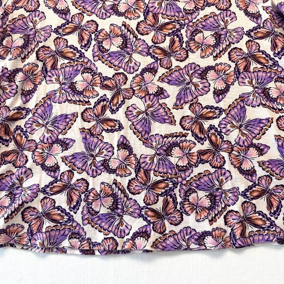 J.Jill Pima Slub Scoop Neck Side Slit Tee Women's Sz XL Purple Pink Butterflies - Picture 5 of 12